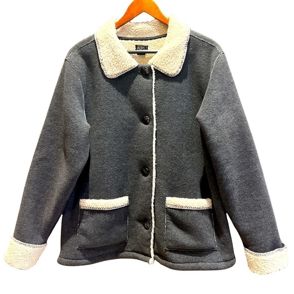 𝅺ALPS fleece Sherpa lined button up coat Grey Size medium - Picture 1 of 11